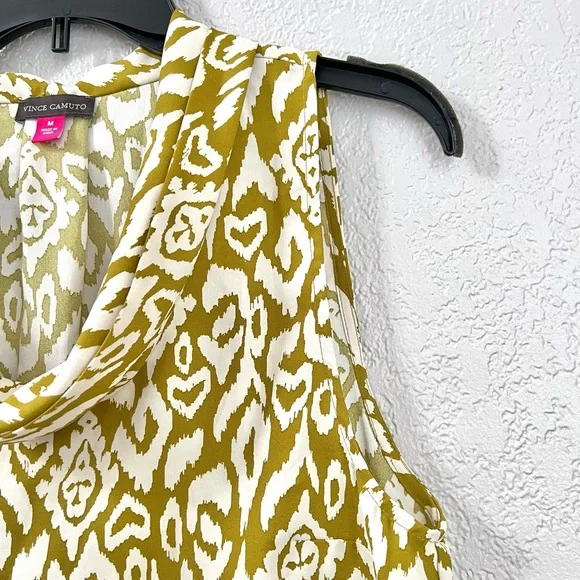 Vince Camuto Olive Green White Cowl Neck Sleeveless Casual Blouse Tops M - Picture 6 of 8